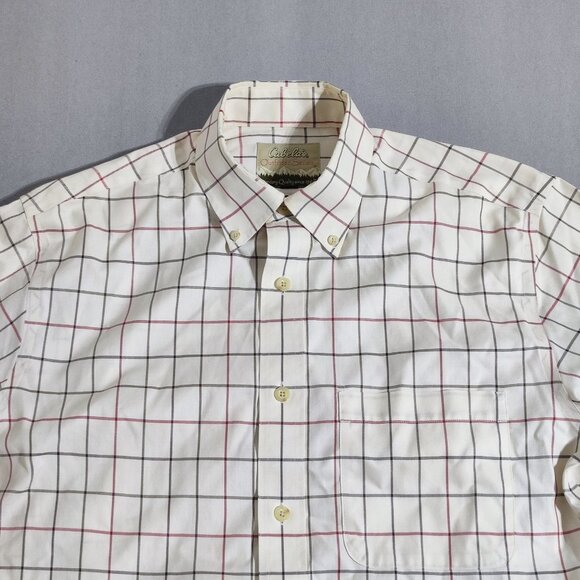 Cabela's button down shirt men's size M white base grey & red check long sleeve - Picture 2 of 9